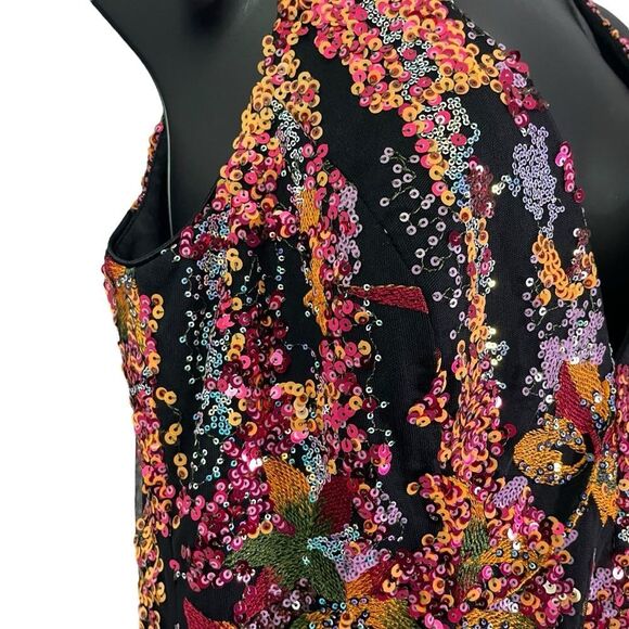 Dress The Population Elisa Embroidered Sequin Dress Medium Papaya Gown Sparkly - Picture 8 of 14